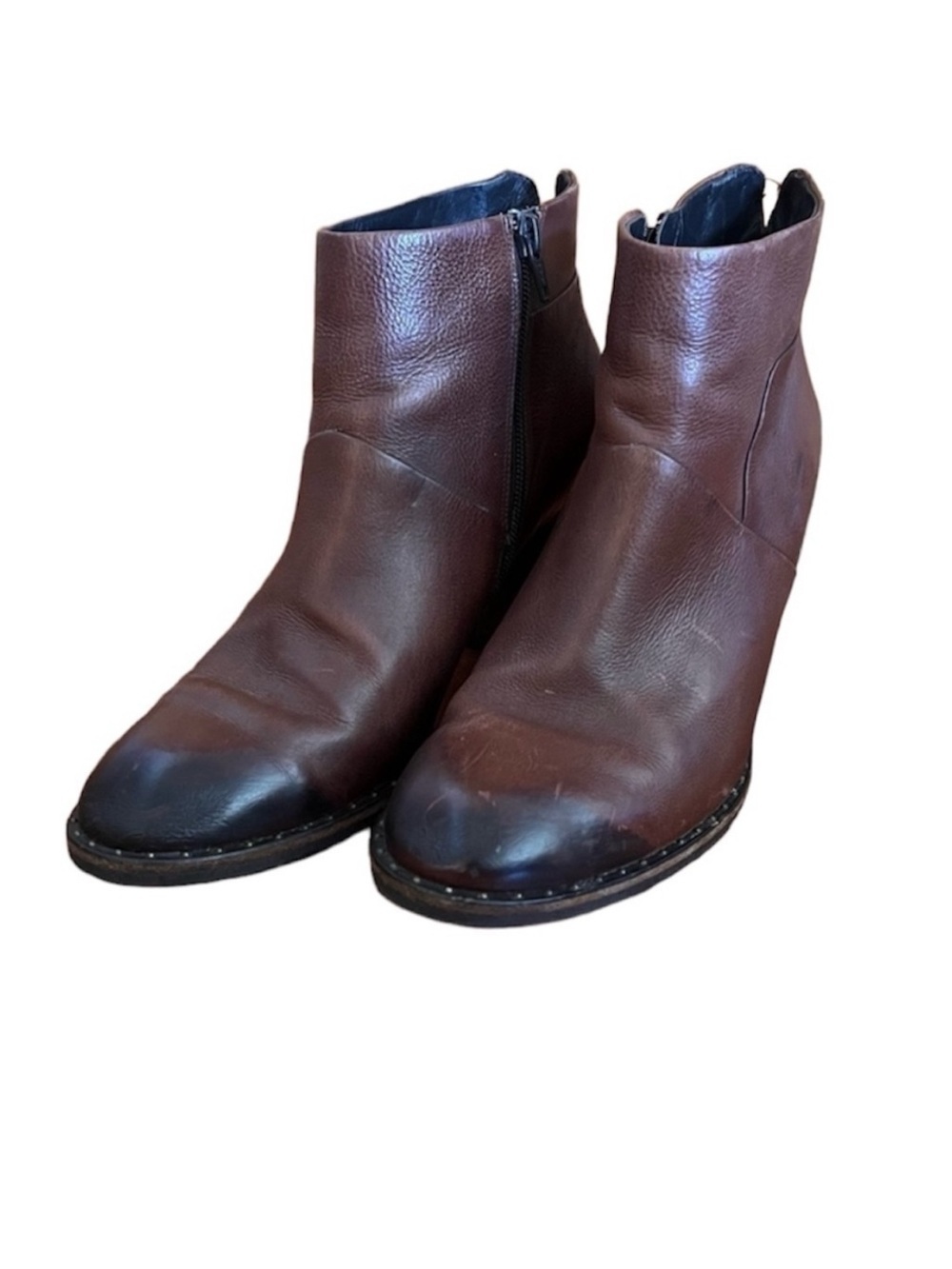 Paul Green 7 Brown Oiled Leather Ankle Boots Booties Stacked Heel Luxury Chic